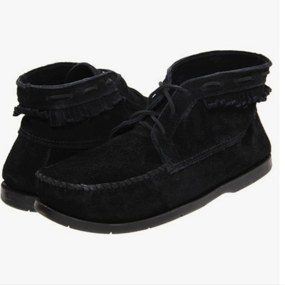 Minnetonka Men's Black Suede Leather Lace Up Chukka Boots EUC 8 Boho Minimalist